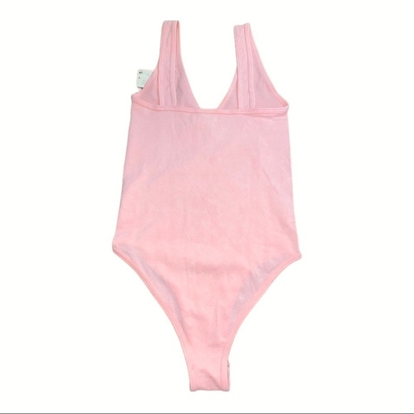 NEW Free People Seamless Bodysuit Washed Pink V Neckline Gusset Snap Sleeveless - Picture 4 of 10